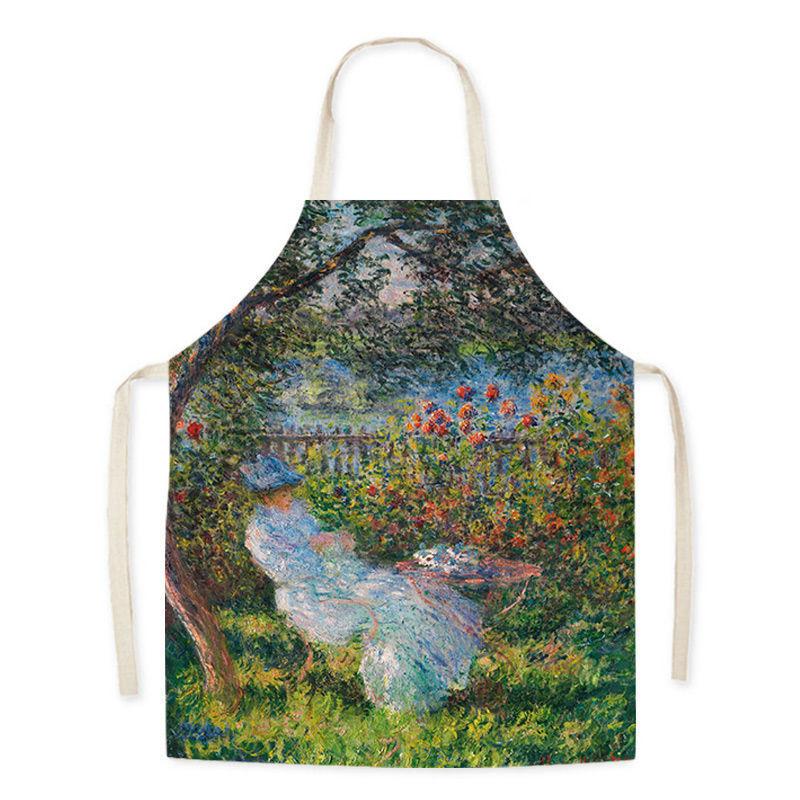 Monet Art Oil Painting Art Student Literary Apron Mori Studio Adult Sleeveless Kitchen Work Waist Bib