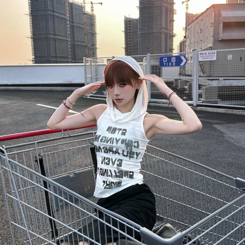 Ретро Худи Футболки Для Женщин Сексуальные Топы Без Рукавов Девушки Y2K Топы Буквы Велосипедные Футболки Для Тренировок Уличная Одежда Спортзал Спорт Фитнес Топы