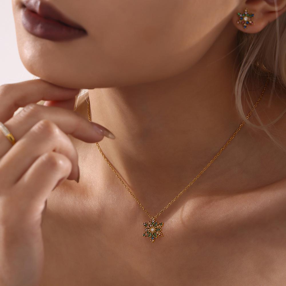 Рождественское ожерелье-подвеска «Снежинка» с цирконом, изготовленное на станке с ЧПУ - Не выцветающая бижутерия из титановой стали для женщин