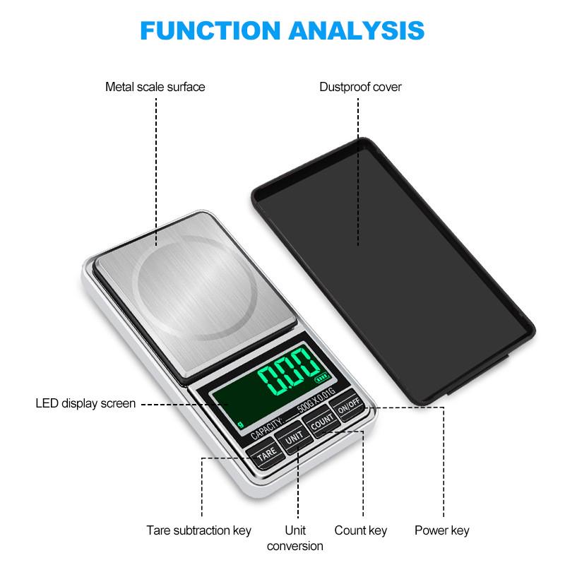 Portable Electronic Jewelry Scale 0.01g 100g/200g/300g/500g/1000g USB Plug-In Pocket Scales