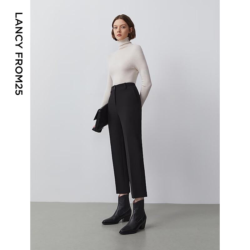 LANCY Straight-Leg Cropped High-Waist Suit Pants