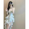 Suspender Dress Beautiful Irregular Ruffle Floral Skirt Seaside Vacation Fairy Skirt