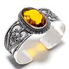 AAA+ Citrine 925 Sterling Silver Gemstone Plated Silver Jewelry Adjustable Cuff Bangle For Gift Her