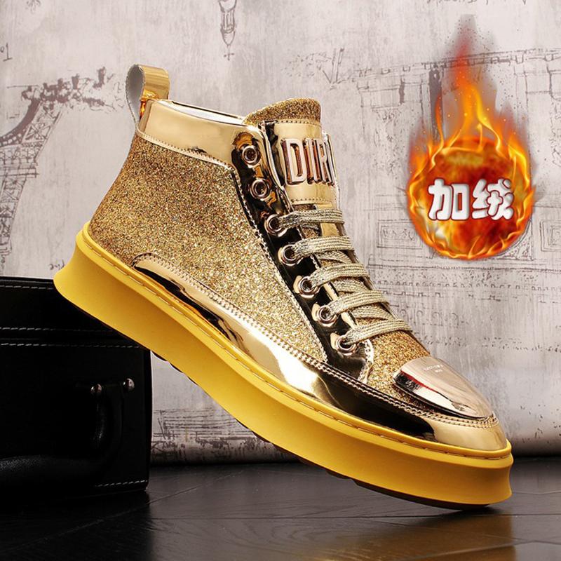 Fashion New Booties Gold Men's Boots Sequins Hipster Men High Top Casual Board Shoes Cowboy Boots Riding Boots Hombre A7