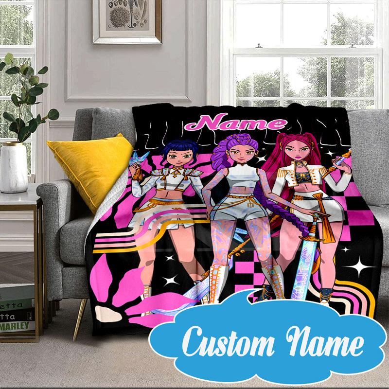 Custom Name KPop Cartoon Blanket bed sofa Blanket Flannel Blanket for Camping, Hiking, Picnic Essentials,gift for Fan family