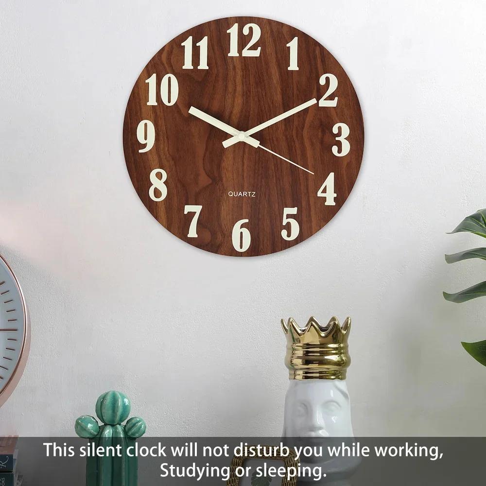 Wooden Board Luminous Wall Clock Fiberboard Wood Grain Creative Luminous Fluorescent Silent Quartz Decoration Art Wall Clocks