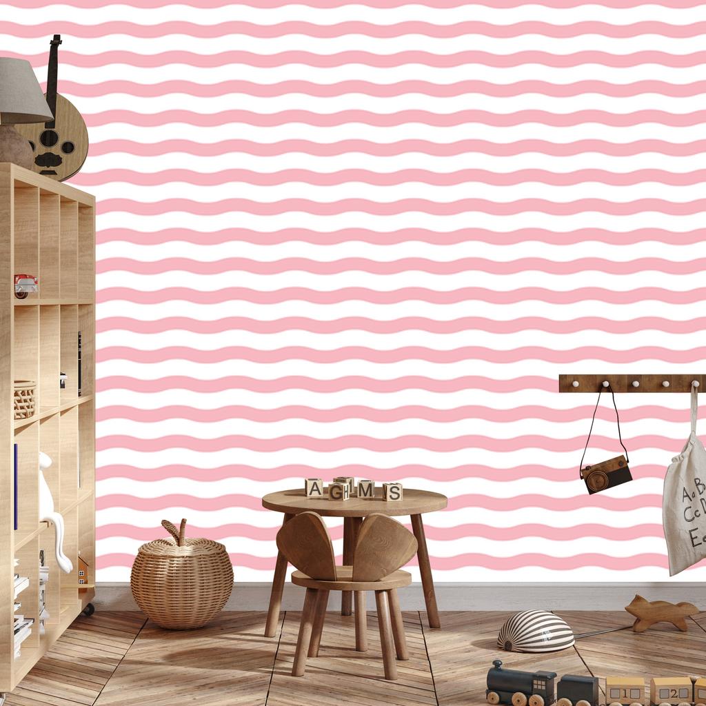 Wallpaper Stripes White and Coral for Living Room and Bedroom 50x1000