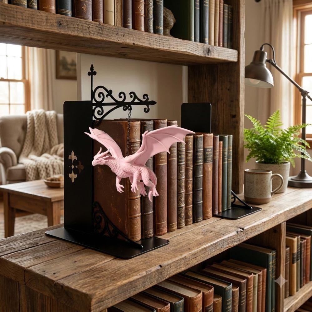 Fantasy Dragon Bookshelf Lamp Gothic Library Bookshelf Lamp Dragon Bookend Light  Book Lovers Gift
