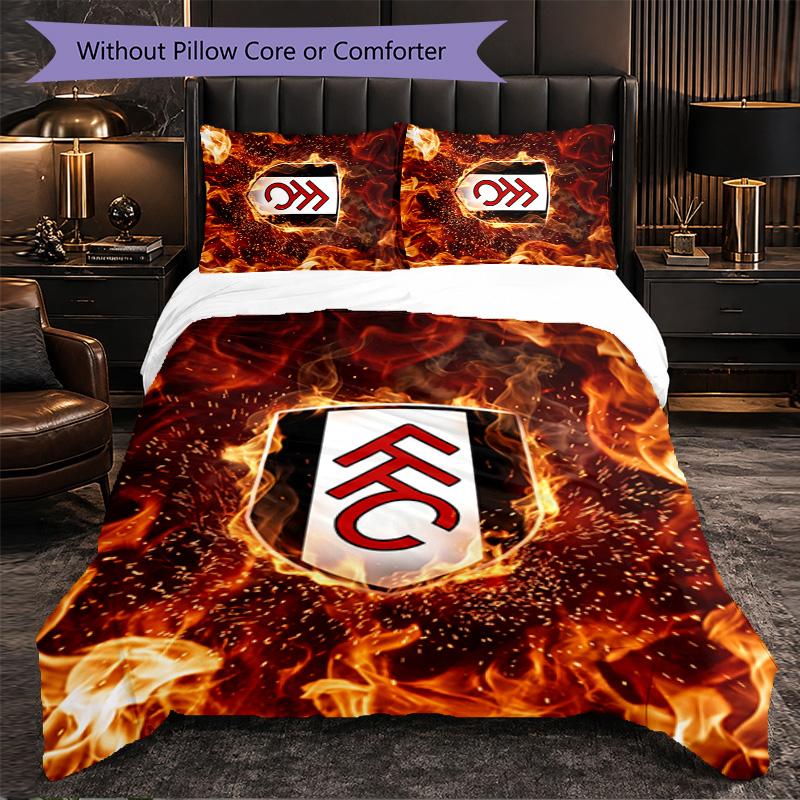 Fulham Football 3 Piece Bedding Set Soft Duvet Cover Set with Pillowcases Printed Bedroom Decor Set for Home