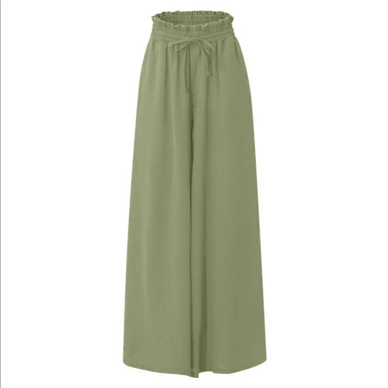 Летняя мода Женские брюки с широкими штанинами и эластичным поясом Широкие штанины Высокая талия Длинные брюки Женские
