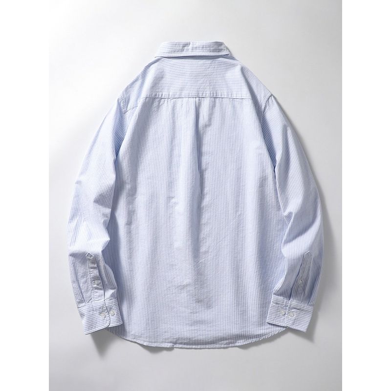 Japanese-Style Retro Long Sleeve Casual Oxford Striped Shirt