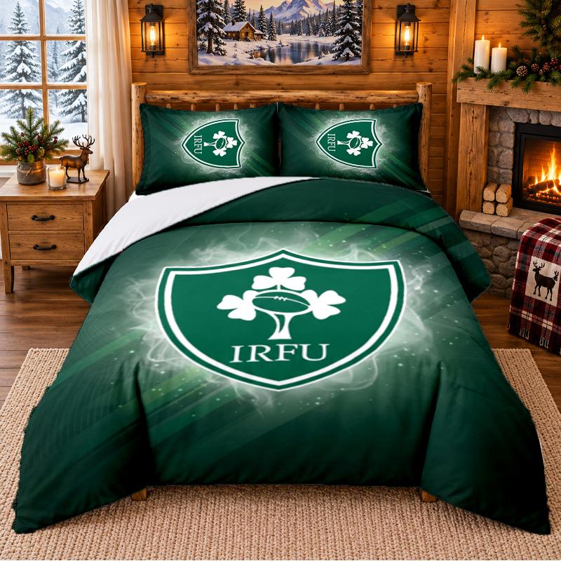 Printed 3Pcs Bedding Set Ireland Rugby Pattern Bed Sheet Pillowcase For Bedroom Decor