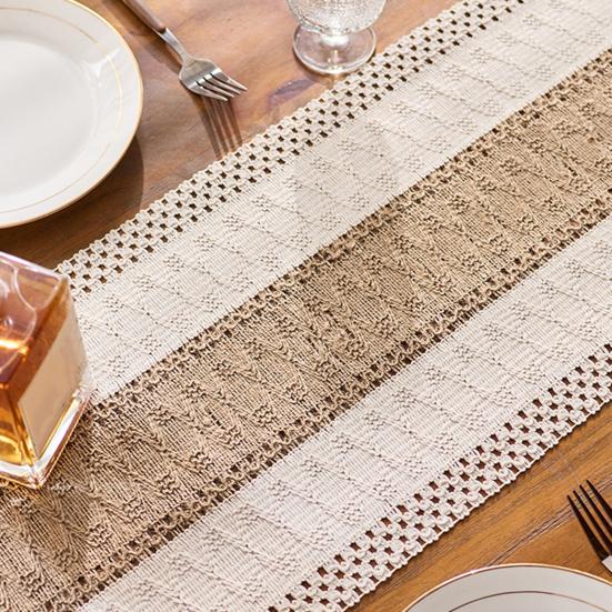 Yousheng Table Runner Color Block Long Strip Design Tassel Element Table Flag Easy To Clean Dining Table Decor Accessory