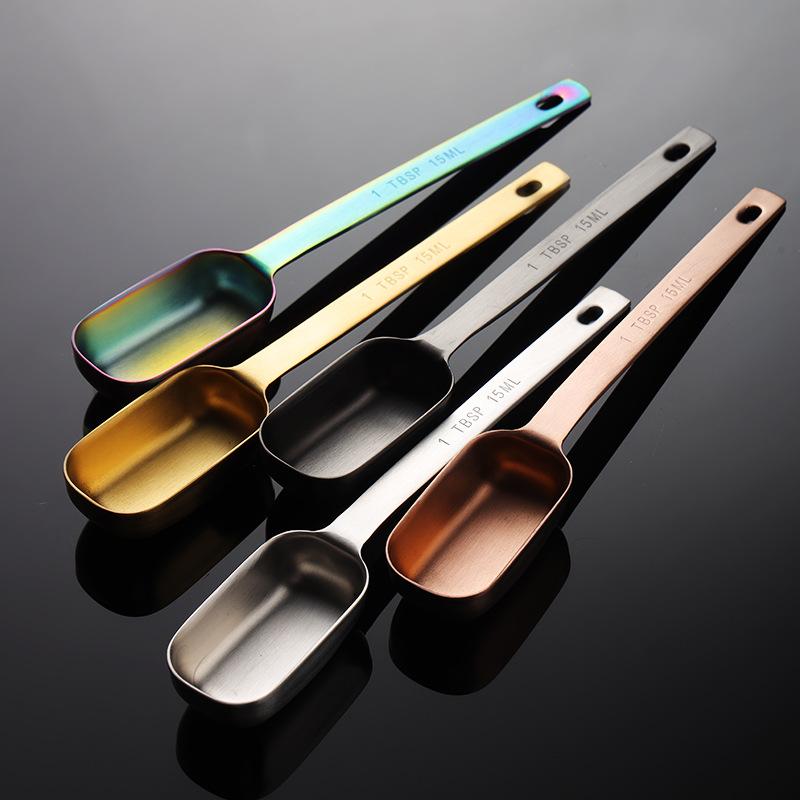 304 Stainless Steel Square Spoon Head Measuring Spoon 1 Teaspoon 15ml Titanium Plated Multi-color Baking Tool Seasoning Spoon