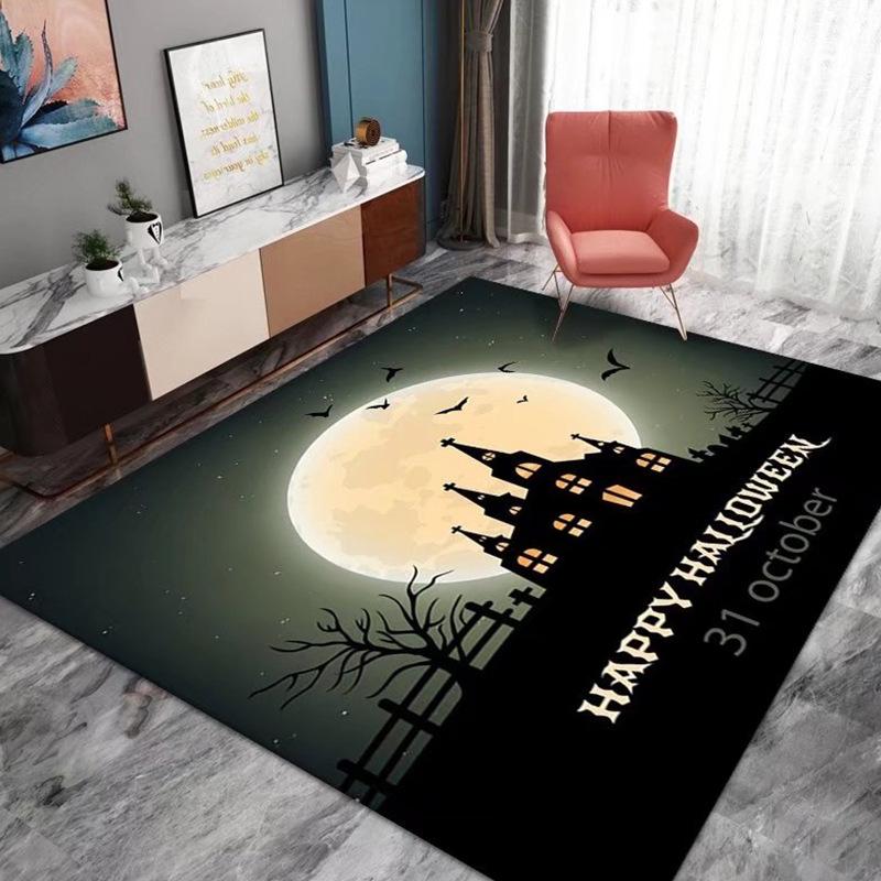 Halloween Crystal Velvet Horror Pumpkin Carpet Living Room Coffee Table Mat Bedroom Bed Blanket Bathroom Non-Slip Mat