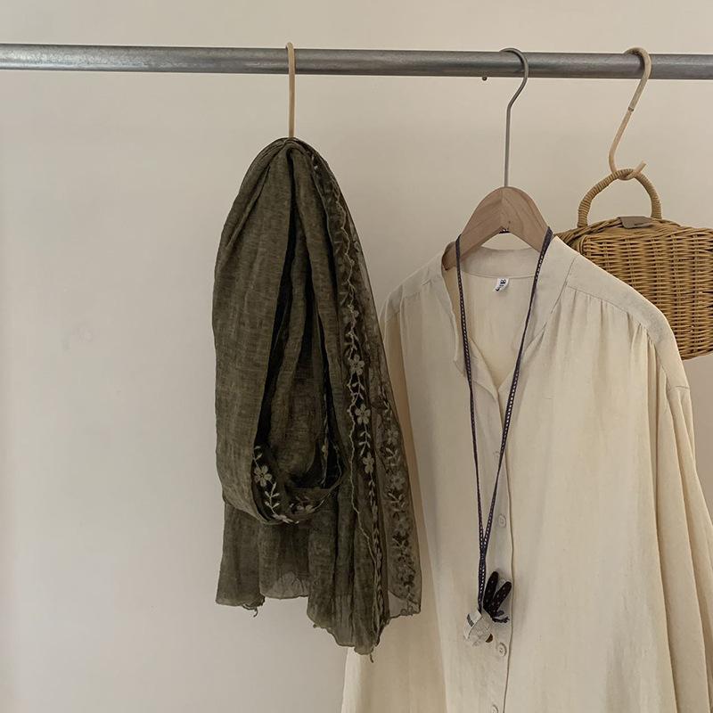 Lace Scarf Thin Linen Color Solid Color Fashionable Travel Shawl Autumn and Winter Scarf