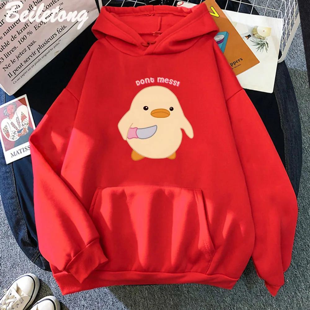 Dont Mess Duck Hold Knife Kawaii, женские толстовки с мультяшным принтом, большие размеры, Harajuku, женская уличная одежда с длинными рукавами