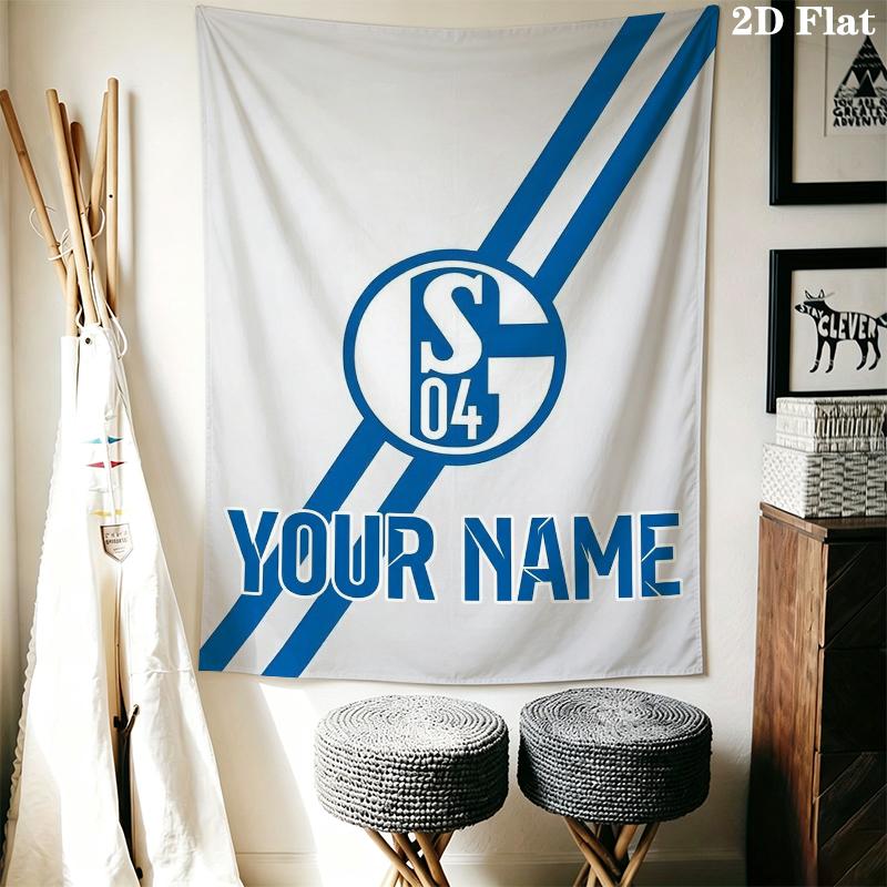 Custom Name FC Schalke 04(3) Wall Tapestry Aesthetic Wall Hanging Printed Fabric Blanket Decorative Tapestries for Bedroom Living Room Home Decor