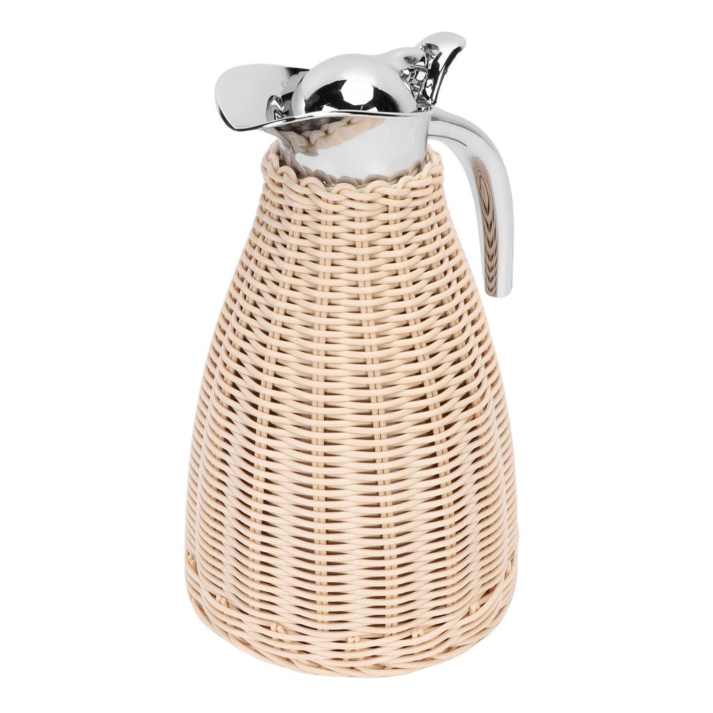 Handwoven Stainless Steel Thermal Coffee Woven Rattan Body 1.5L 3 Walled Insulated Jug Pitcher 12 Hour Heat 24 Hour Cold Retention