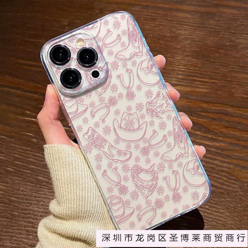 Розовые ковбойские сапоги чехол для iphone16/15 Apple 13/14ProMax прозрачный чехол для телефона 11/12pro