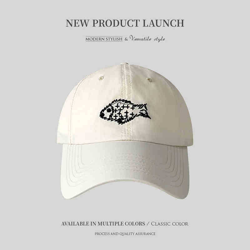 New embroidered small fish quick-drying baseball cap children's summer outdoor sun hat sports breathable sun protection cap men