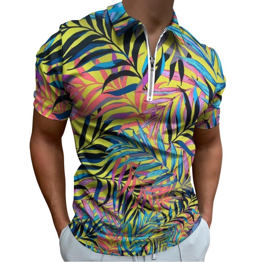 Star Print Half-zip Short Sleeve Polo Shirt, Trendy Casual Fashion Top