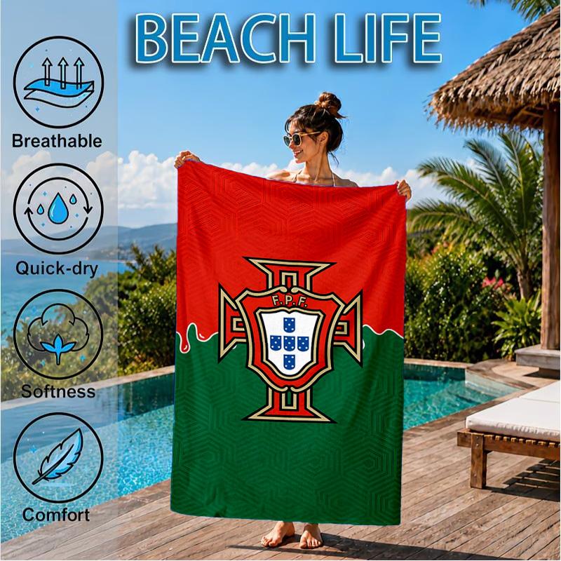 Portuguese Football Federation Crest Beach Towel, Quick-drying, Easy to Care for, Suitable for Both Fitness and Beach Vacations,Sports Essential