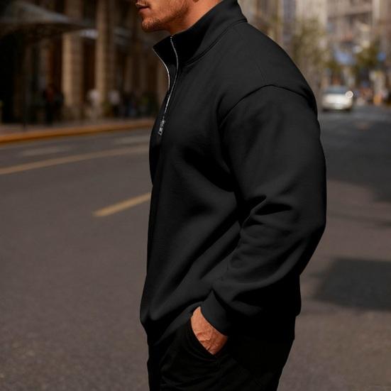 Мужской свитшот на молнии до середины груди, с воротником-стойкой, на флисовой подкладке, пуловер однотонный, свободный, повседневный, теплый, для зимних видов спорта, уличной одежды, вечеринок