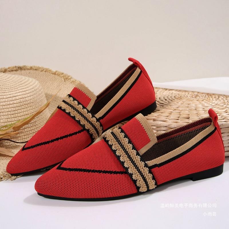 Большие дышащие туфли Fly-knit Flat Single для женщин. Остроносые, подходящие по цвету, легкие туфли для работы на все времена.