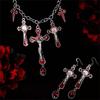 New Dark Gothic Bat Cross Pendant Earrings Necklace Sets For Women Vintage Copper Color Punk Goth Wizard Zircon Accessories