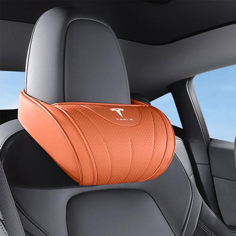 CSNK3 Leather Car Seat Headrest Memory Foam Comfort High-end Neck Pillow For Tesla Model 3 Y S X Cybertruck Juguete 2025 Auto Interior
