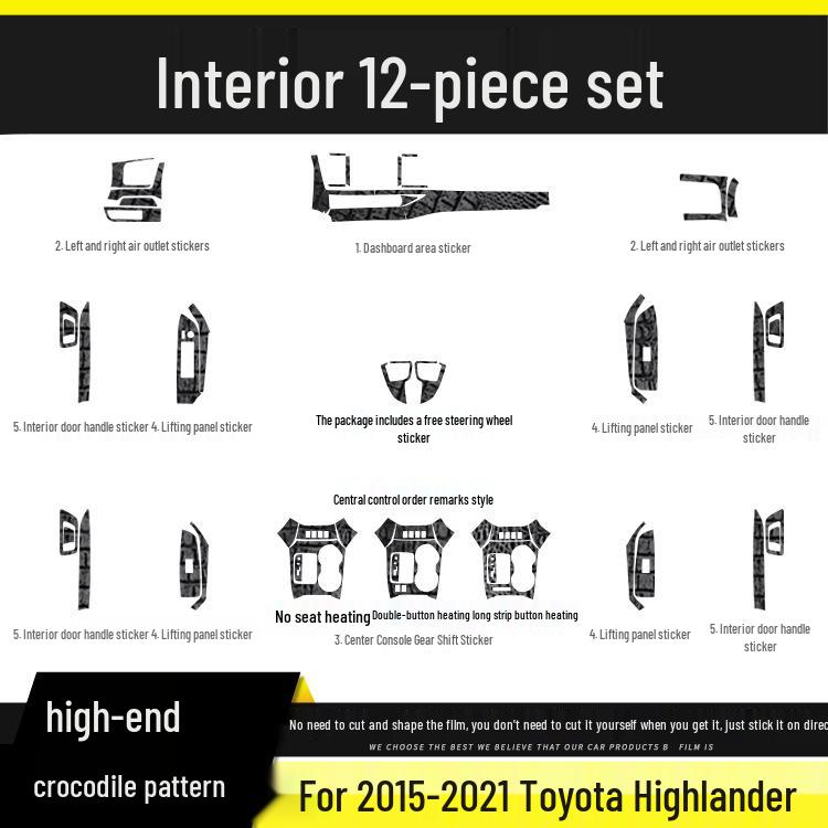 Наклейка на центральную консоль из углеродного волокна против царапин для Toyota Highlander 09-21, Декор интерьера