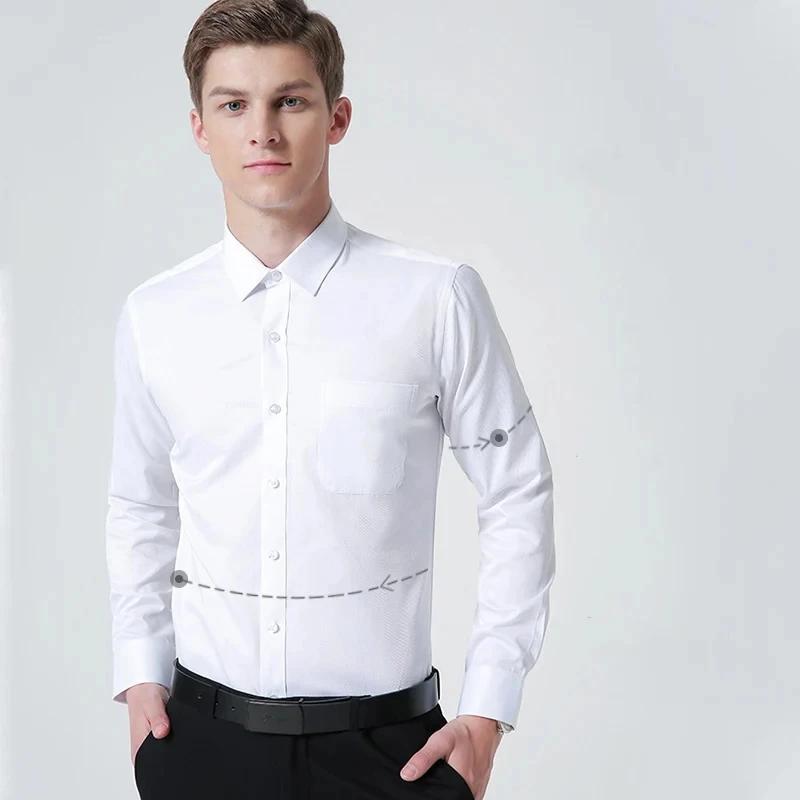 7XL Plus Size Мужские рубашки высшего качества с длинным рукавом, облегающие, однотонные, в полоску, деловые, формальные, белые, мужская одежда для общения