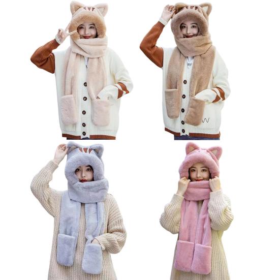 Женский термошарф, стильная защита ушей, супер мягкая пушистая плюшевая шапка, перчатки, уличная одежда