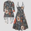Women Plus Size Two Piece Outfit Long Sleeve Open Cardigan Cami Maxi Dress