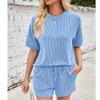 Женский свободный однотонный короткий рукав шорты с завязками повседневный домашний костюм комплект