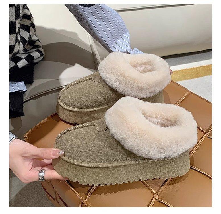 Женские короткие пушистые зимние ботинки на толстой подошве 2024 года, новые зимние утепленные ботинки из хлопка с меховым покрытием