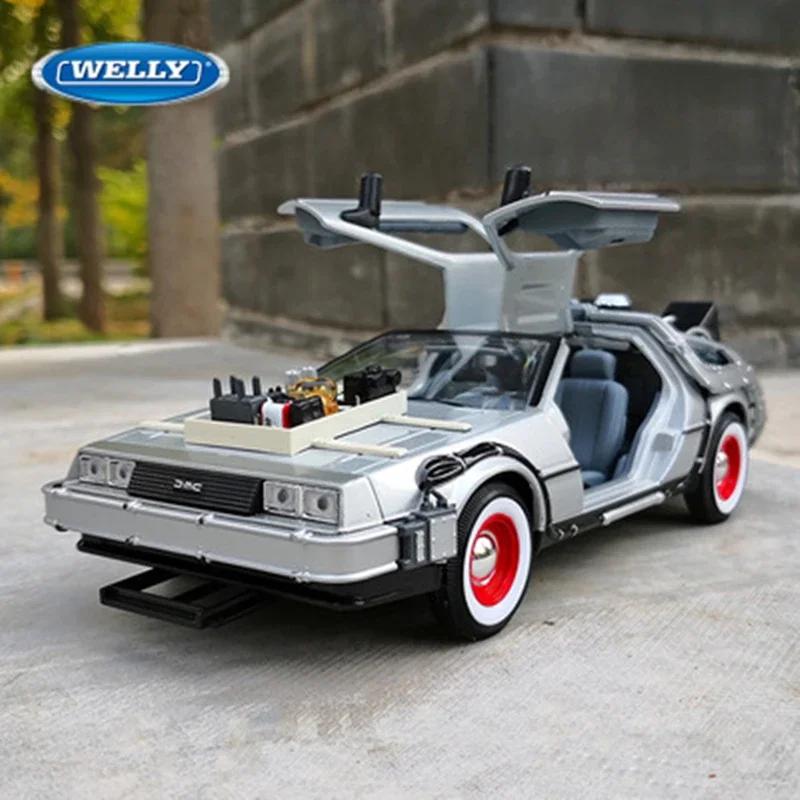 ВЕЛЛИ 1:24 DMC-12 DeLorean Машина времени Назад в будущее Модель автомобиля Литая под давлением металлическая игрушечная модель автомобиля Коллекция моделирования Детский подарок