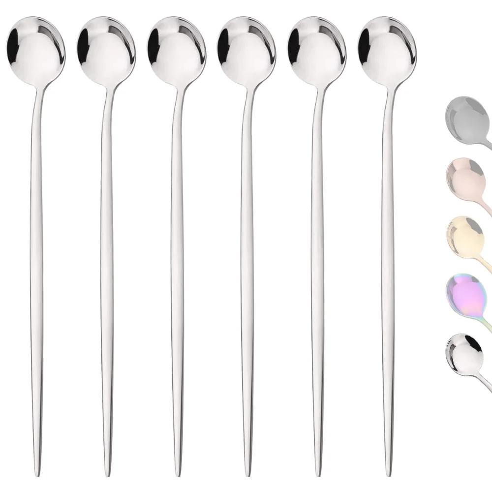 6 шт. Ложки для перемешивания кофе Набор столовых приборов Посуда Ложки для чая Сок Черное золото Посуда Ложка с длинной ручкой для мороженого Кухонные инструменты