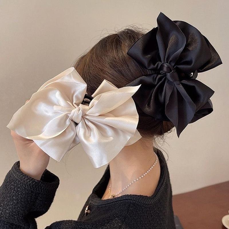Solid Black and White Big Bow Hair Clip for Women Elegant Ponytail Clip Girl Hair Clamp Hair Accessories