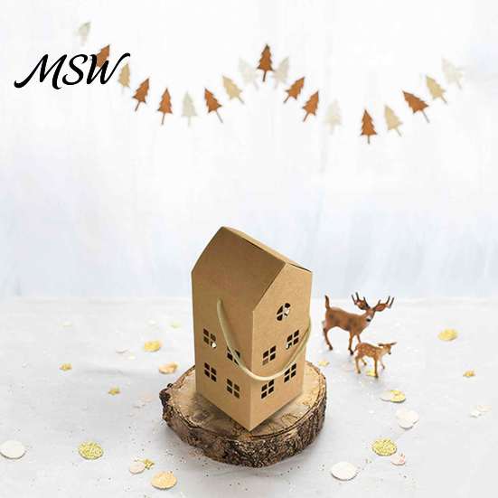Multi-layer Hollow Design 10PCS House Shaped Paper Candy Boxes, Cardboard Treat Containers with Sturdy Gift Cases Handle, Decorative Easy Assembly