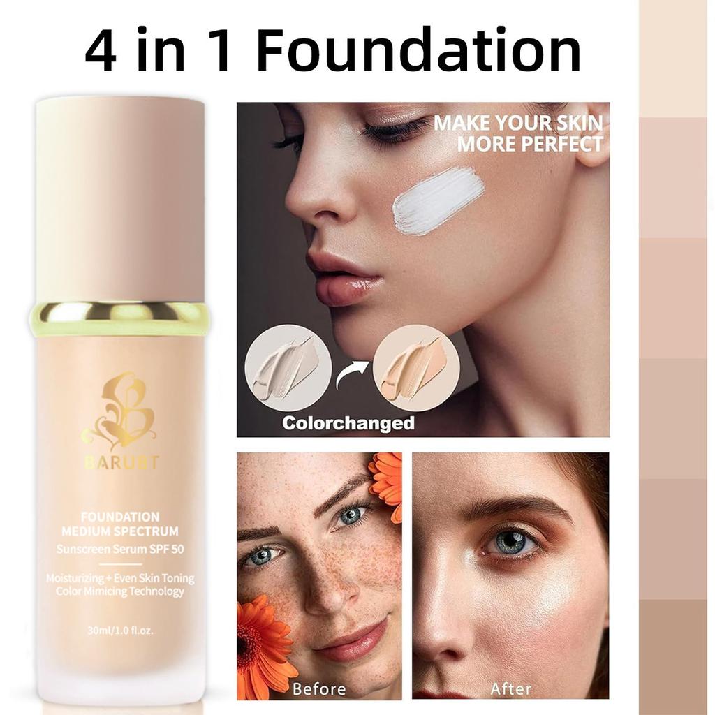 BARUBT Spectrum Color-Changing Foundation Long-Lasting Concealer Natural Lightweight SPF50+ Temperature Adaptive Shine Control less