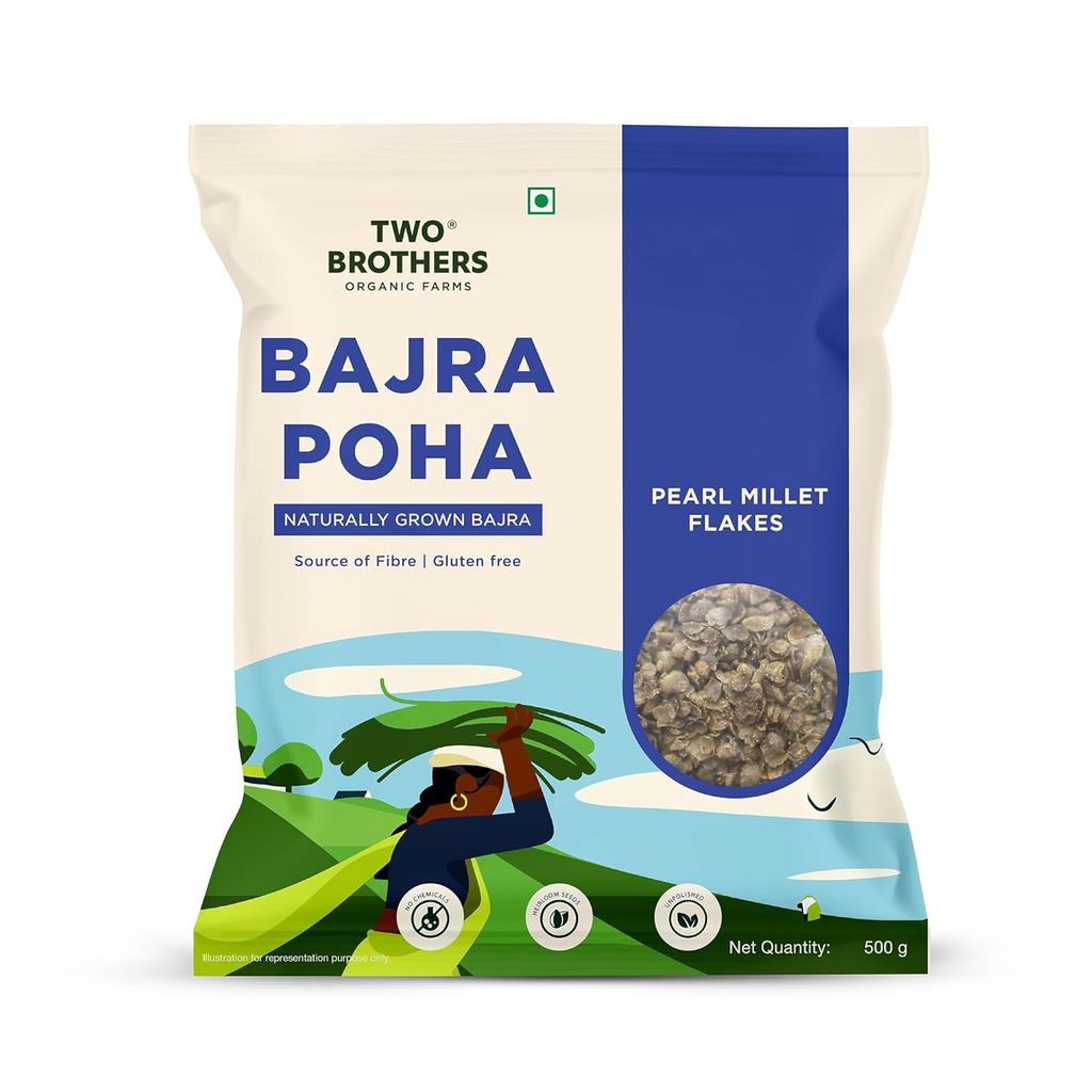 Two Brothers Organic Farms Bajra Poha Whole Grain Pearl Millet Flakes Nutty Gluten Free Breakfast Flakes 500 g Pack of 1