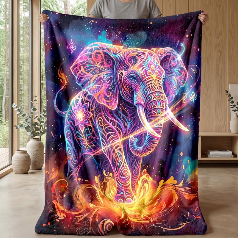Vibrant Decorated Elephant Theme blanket Lightweight Warm Flannel Blanket Decorative Throw Blanket for Home Decoration