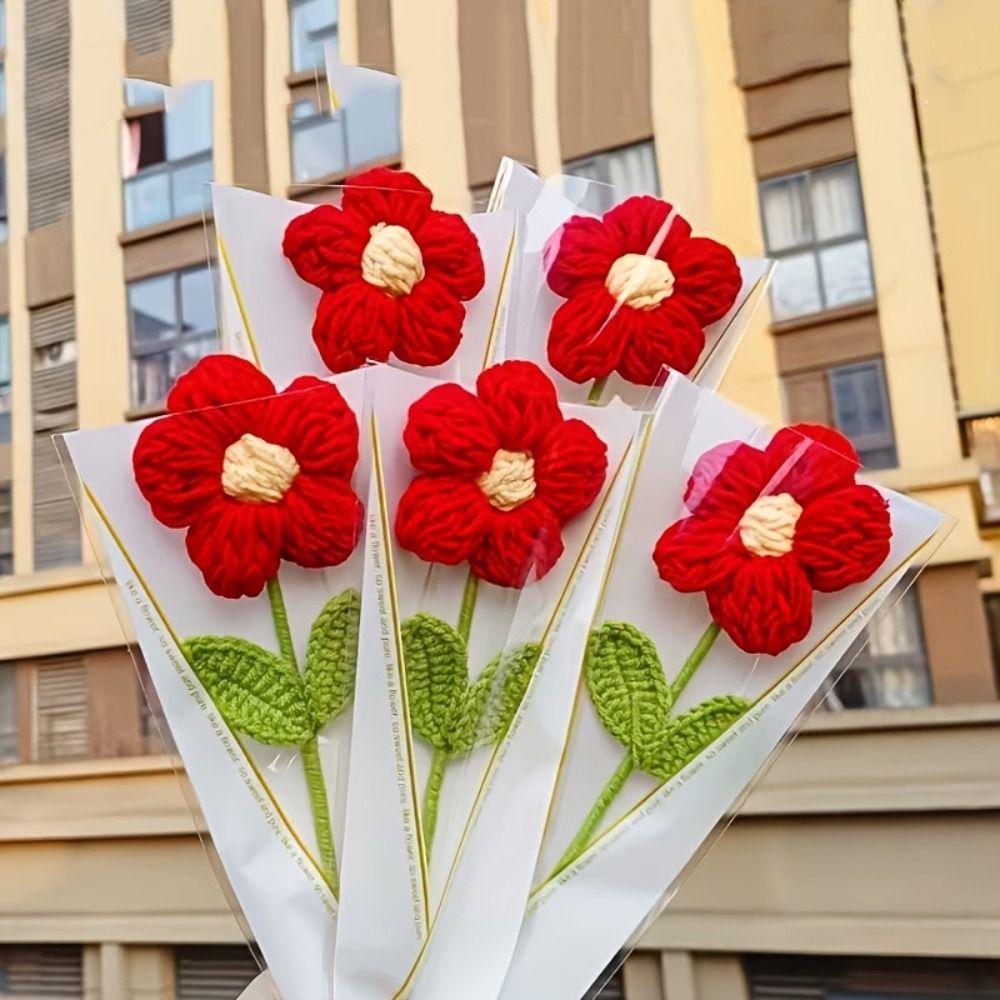 Photography Props Handmade Crochet Heart Bouquet Love DIY Crochet Flower Bouquet Knitting Wool Artificial Flower Gift