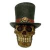 [R6683] - Resin Figurine 'Skull' Black Beige (hat- Steampunk) - 17 Cm