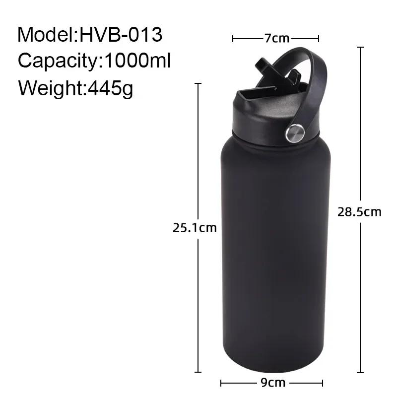 1L Sports WATER BOTTLE With Handle And Straw Stainless Steel Large Capacity Vacuum Flasks Drinkware Large Mouth GymThermos CUP