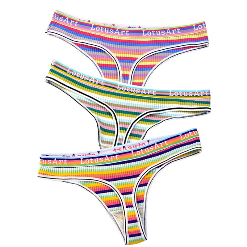 YOUULAR 3 шт./лот, модные женские хлопковые бесшовные стринги, сексуальное красочное полосатое нижнее белье, трусики, стринги, женское нижнее белье, нижнее белье M-XL