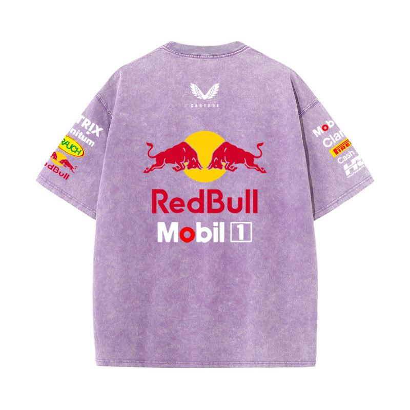 Летний гоночный костюм Формулы 1 Команда Red Bull Vestapan Униформа Короткий рукав Винтажная стирка Футболка Футболка с круглым вырезом