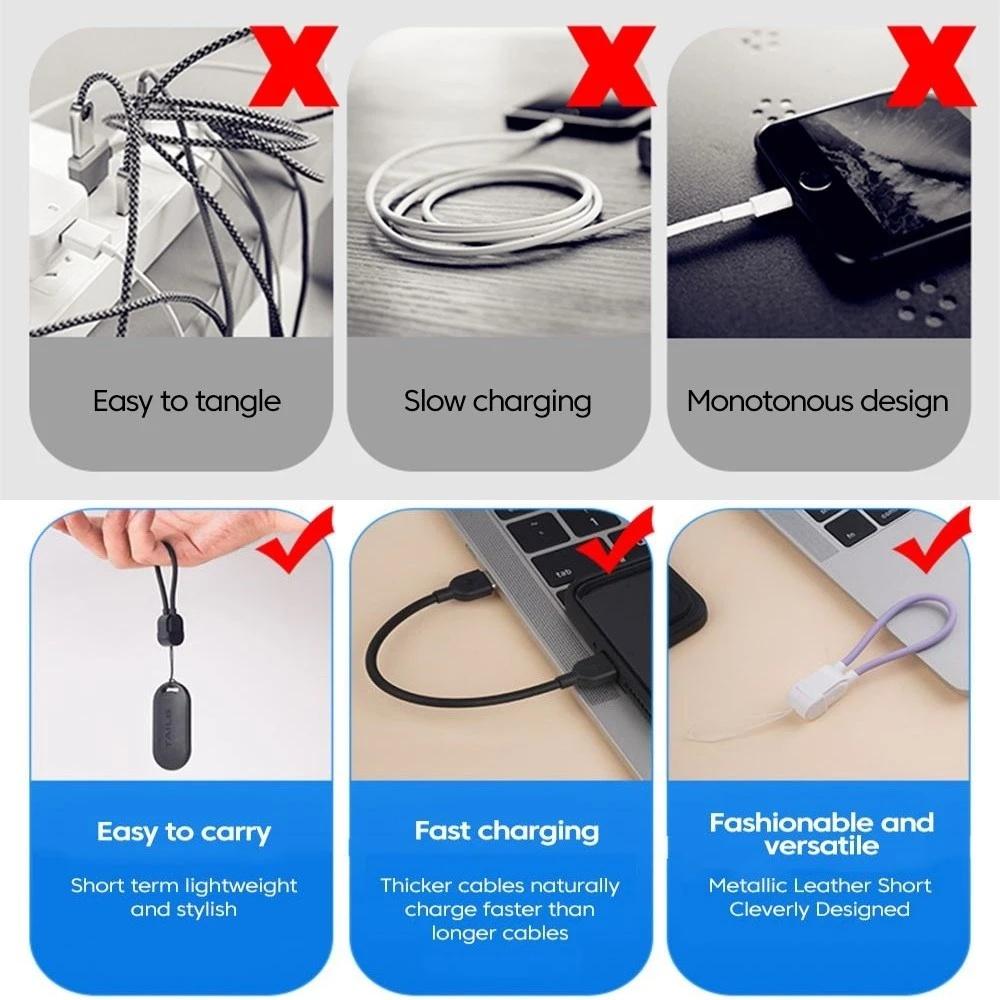 PD 20W/60W Cable Portable Keychain Short USB C to Type C Fast Charging Wire For Samsung Xiaomi iPhone 17 16 15 14 13 Support Data Transfer